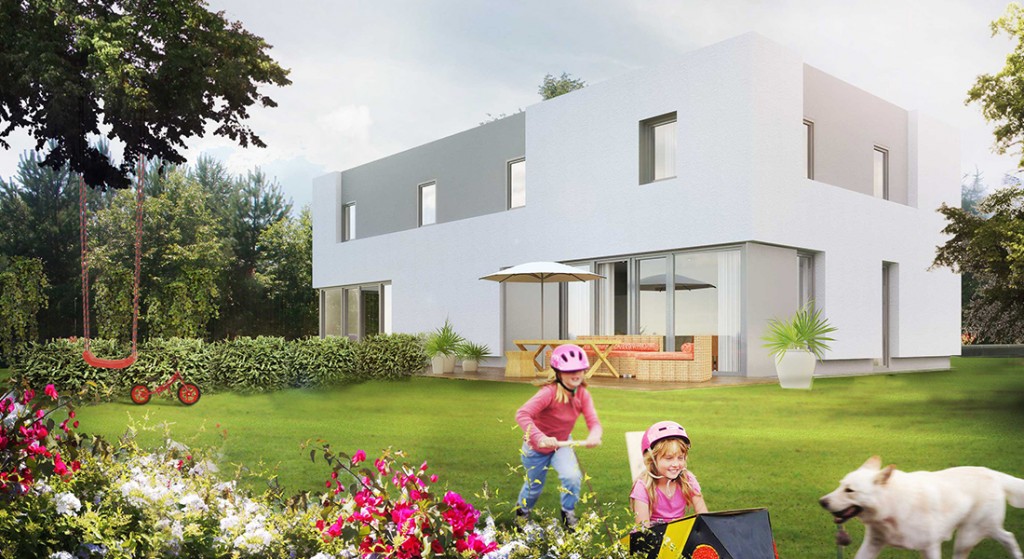 Visualisation, Semi Detached house, Austria, austrian architecture, render, graphic, happy living, prefabricated, tetris
